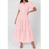 image:imagePRETTYGARDEN Womens Summer Maxi Dresses 2026 Casual Puff Sleeve V Neck Smocked Flowy Eyelet Cotton Dress Spring SundressPink