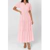 image:imagePRETTYGARDEN Womens Summer Maxi Dresses 2026 Casual Puff Sleeve V Neck Smocked Flowy Eyelet Cotton Dress Spring SundressPink