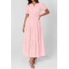 image:imagePRETTYGARDEN Womens Summer Maxi Dresses 2026 Casual Puff Sleeve V Neck Smocked Flowy Eyelet Cotton Dress Spring SundressPink