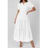image:imagePRETTYGARDEN Womens Summer Maxi Dresses 2026 Casual Puff Sleeve V Neck Smocked Flowy Eyelet Cotton Dress Spring SundressWhite