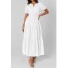 image:imagePRETTYGARDEN Womens Summer Maxi Dresses 2026 Casual Puff Sleeve V Neck Smocked Flowy Eyelet Cotton Dress Spring SundressWhite