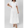 image:imagePRETTYGARDEN Womens Summer Maxi Dresses 2026 Casual Puff Sleeve V Neck Smocked Flowy Eyelet Cotton Dress Spring SundressWhite