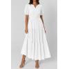 image:imagePRETTYGARDEN Womens Summer Maxi Dresses 2026 Casual Puff Sleeve V Neck Smocked Flowy Eyelet Cotton Dress Spring SundressWhite