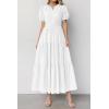 image:imagePRETTYGARDEN Womens Summer Maxi Dresses 2026 Casual Puff Sleeve V Neck Smocked Flowy Eyelet Cotton Dress Spring SundressWhite