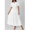 image:imagePRETTYGARDEN Womens Summer Maxi Dresses 2026 Casual Puff Sleeve V Neck Smocked Flowy Eyelet Cotton Dress Spring SundressWhite