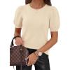 image:imagePRETTYGARDEN Womens Sweaters Spring 2026 Summer Puff Short Sleeve Sweater Trendy Cute Knit Work Blouses Business Casual TopsApricot