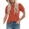 image:imagePRETTYGARDEN Womens Sweaters Spring 2026 Summer Puff Short Sleeve Sweater Trendy Cute Knit Work Blouses Business Casual TopsBrick Red