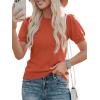 image:imagePRETTYGARDEN Womens Sweaters Spring 2026 Summer Puff Short Sleeve Sweater Trendy Cute Knit Work Blouses Business Casual TopsBrick Red