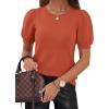 image:imagePRETTYGARDEN Womens Sweaters Spring 2026 Summer Puff Short Sleeve Sweater Trendy Cute Knit Work Blouses Business Casual TopsBrick Red