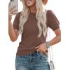 image:imagePRETTYGARDEN Womens Sweaters Spring 2026 Summer Puff Short Sleeve Sweater Trendy Cute Knit Work Blouses Business Casual TopsCoffee