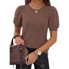 image:imagePRETTYGARDEN Womens Sweaters Spring 2026 Summer Puff Short Sleeve Sweater Trendy Cute Knit Work Blouses Business Casual TopsCoffee
