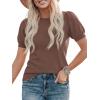 image:imagePRETTYGARDEN Womens Sweaters Spring 2026 Summer Puff Short Sleeve Sweater Trendy Cute Knit Work Blouses Business Casual TopsCoffee