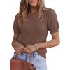 image:imagePRETTYGARDEN Womens Sweaters Spring 2026 Summer Puff Short Sleeve Sweater Trendy Cute Knit Work Blouses Business Casual TopsCoffee