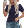 image:imagePRETTYGARDEN Womens Sweaters Spring 2026 Summer Puff Short Sleeve Sweater Trendy Cute Knit Work Blouses Business Casual TopsDark Blue