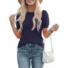 image:imagePRETTYGARDEN Womens Sweaters Spring 2026 Summer Puff Short Sleeve Sweater Trendy Cute Knit Work Blouses Business Casual TopsDark Blue
