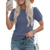 image:imagePRETTYGARDEN Womens Sweaters Spring 2026 Summer Puff Short Sleeve Sweater Trendy Cute Knit Work Blouses Business Casual TopsGrey Blue