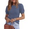 image:imagePRETTYGARDEN Womens Sweaters Spring 2026 Summer Puff Short Sleeve Sweater Trendy Cute Knit Work Blouses Business Casual TopsGrey Blue