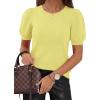 image:imagePRETTYGARDEN Womens Sweaters Spring 2026 Summer Puff Short Sleeve Sweater Trendy Cute Knit Work Blouses Business Casual TopsLight Yellow