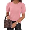 image:imagePRETTYGARDEN Womens Sweaters Spring 2026 Summer Puff Short Sleeve Sweater Trendy Cute Knit Work Blouses Business Casual TopsPink