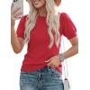 image:imagePRETTYGARDEN Womens Sweaters Spring 2026 Summer Puff Short Sleeve Sweater Trendy Cute Knit Work Blouses Business Casual TopsRed