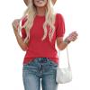 image:imagePRETTYGARDEN Womens Sweaters Spring 2026 Summer Puff Short Sleeve Sweater Trendy Cute Knit Work Blouses Business Casual TopsRed
