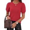 image:imagePRETTYGARDEN Womens Sweaters Spring 2026 Summer Puff Short Sleeve Sweater Trendy Cute Knit Work Blouses Business Casual TopsRed