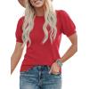 image:imagePRETTYGARDEN Womens Sweaters Spring 2026 Summer Puff Short Sleeve Sweater Trendy Cute Knit Work Blouses Business Casual TopsRed