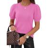 image:imagePRETTYGARDEN Womens Sweaters Spring 2026 Summer Puff Short Sleeve Sweater Trendy Cute Knit Work Blouses Business Casual TopsRose Red