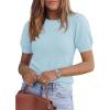 image:imagePRETTYGARDEN Womens Sweaters Spring 2026 Summer Puff Short Sleeve Sweater Trendy Cute Knit Work Blouses Business Casual TopsSky Blue