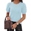 image:imagePRETTYGARDEN Womens Sweaters Spring 2026 Summer Puff Short Sleeve Sweater Trendy Cute Knit Work Blouses Business Casual TopsSky Blue