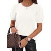 image:imagePRETTYGARDEN Womens Sweaters Spring 2026 Summer Puff Short Sleeve Sweater Trendy Cute Knit Work Blouses Business Casual TopsWhite