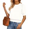 image:imagePRETTYGARDEN Womens Sweaters Spring 2026 Summer Puff Short Sleeve Sweater Trendy Cute Knit Work Blouses Business Casual TopsWhite