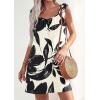 image:imagePRETTYGARDEN Sundresses for Women 2026 Boho Floral Summer Dresses Ruffle Cap Sleeve Short A Line Mini Beach Vacation DressWhite Black Floal