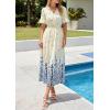 image:imagePRETTYGARDEN Womens Boho Floral Maxi Dress Summer 2026 Short Sleeve Tie V Neck Spring Wedding Guest Flowy Beach Sun DressesApricot Blue Floral