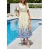 image:imagePRETTYGARDEN Womens Boho Floral Maxi Dress Summer 2026 Short Sleeve Tie V Neck Spring Wedding Guest Flowy Beach Sun DressesApricot Blue Floral