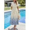 image:imagePRETTYGARDEN Womens Boho Floral Maxi Dress Summer 2026 Short Sleeve Tie V Neck Spring Wedding Guest Flowy Beach Sun DressesApricot Blue Floral