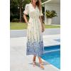 image:imagePRETTYGARDEN Womens Boho Floral Maxi Dress Summer 2026 Short Sleeve Tie V Neck Spring Wedding Guest Flowy Beach Sun DressesApricot Blue Floral