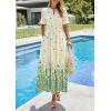 image:imagePRETTYGARDEN Womens Boho Floral Maxi Dress Summer 2026 Short Sleeve Tie V Neck Spring Wedding Guest Flowy Beach Sun DressesApricot Green Floral