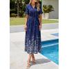image:imagePRETTYGARDEN Womens Boho Floral Maxi Dress Summer 2026 Short Sleeve Tie V Neck Spring Wedding Guest Flowy Beach Sun DressesNavy Blue White Floral