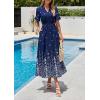 image:imagePRETTYGARDEN Womens Boho Floral Maxi Dress Summer 2026 Short Sleeve Tie V Neck Spring Wedding Guest Flowy Beach Sun DressesNavy Blue White Floral