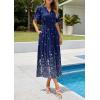 image:imagePRETTYGARDEN Womens Boho Floral Maxi Dress Summer 2026 Short Sleeve Tie V Neck Spring Wedding Guest Flowy Beach Sun DressesNavy Blue White Floral