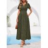 image:imagePRETTYGARDEN Womens Boho Maxi Dress 2026 Floral Summer Spring Short Sleeve V Neck A Line Embroidered Beach Vacation DressesArmy Green