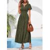 image:imagePRETTYGARDEN Womens Boho Maxi Dress 2026 Floral Summer Spring Short Sleeve V Neck A Line Embroidered Beach Vacation DressesArmy Green