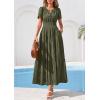image:imagePRETTYGARDEN Womens Boho Maxi Dress 2026 Floral Summer Spring Short Sleeve V Neck A Line Embroidered Beach Vacation DressesArmy Green