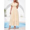 image:imagePRETTYGARDEN Womens Boho Maxi Dress 2026 Floral Summer Spring Short Sleeve V Neck A Line Embroidered Beach Vacation DressesBeige