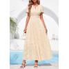 image:imagePRETTYGARDEN Womens Boho Maxi Dress 2026 Floral Summer Spring Short Sleeve V Neck A Line Embroidered Beach Vacation DressesBeige