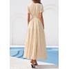 image:imagePRETTYGARDEN Womens Boho Maxi Dress 2026 Floral Summer Spring Short Sleeve V Neck A Line Embroidered Beach Vacation DressesBeige