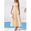 image:imagePRETTYGARDEN Womens Boho Maxi Dress 2026 Floral Summer Spring Short Sleeve V Neck A Line Embroidered Beach Vacation DressesBeige