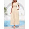 image:imagePRETTYGARDEN Womens Boho Maxi Dress 2026 Floral Summer Spring Short Sleeve V Neck A Line Embroidered Beach Vacation DressesBeige