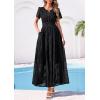 image:imagePRETTYGARDEN Womens Boho Maxi Dress 2026 Floral Summer Spring Short Sleeve V Neck A Line Embroidered Beach Vacation DressesBlack